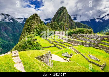 Machu Picchu, Peru - Antike Ruinen des Inka-Reiches im Heiligen Tal, Cusco. Unglaublicher Ort in Südamerika. Stockfoto