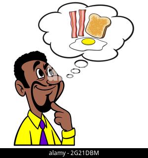 Mann, der an Frühstück denkt - EINE Cartoon-Illustration eines Mannes, der an ein warmes Frühstück am Morgen denkt. Stock Vektor