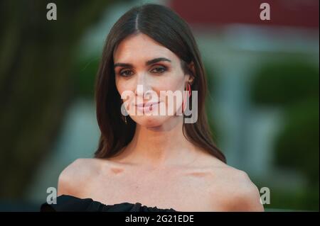 Malaga, Spanien. Juni 2021. Die spanische Schauspielerin Paz Vega auf dem roten Teppich im Miramar Hotel. Die Neuauflage des 24. Spanischen Filmfestivals von Malaga, eines großen Kinoereignisses in Spanien, stellt die Filmkandidaten für den Preis „Biznaga de Oro“ vor, die alle Maßnahmen zur Verhinderung der Ausbreitung des Coronavirus und zur Gewährleistung einer sicheren Veranstaltung verfolgen. Das Festival findet vom 3. Bis 13. Juni statt. (Foto von Jesus Merida/SOPA Images/Sipa USA) Quelle: SIPA USA/Alamy Live News Stockfoto