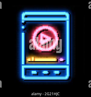 Abbildung des Symbols für den Music Player mit Neonlicht Stock Vektor