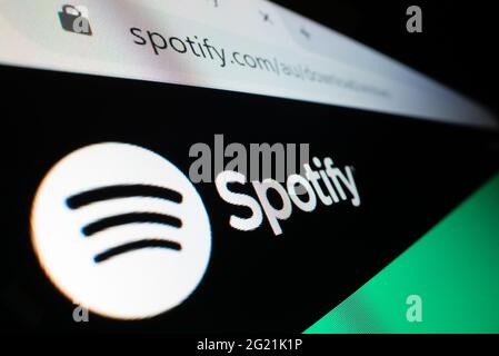 Nahaufnahme des Spotify-Logos auf seiner Website Stockfoto