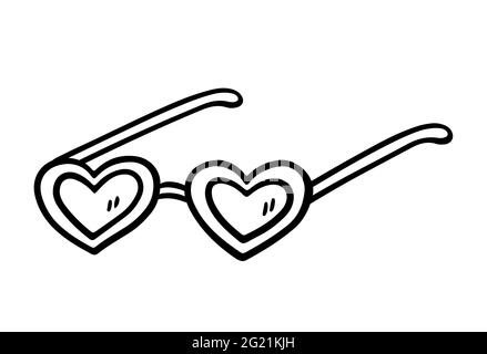 Lustige herzförmige Sonnenbrille auf weißem Hintergrund isoliert. Sommer-Accessoire, um die Augen vor der Sonne zu schützen.Vektor handgezeichnete Illustration in Doodle sty Stock Vektor