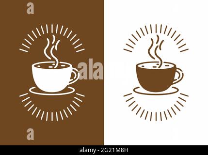 Weiße braune Linie Art Kaffee Abzeichen Design Stock Vektor