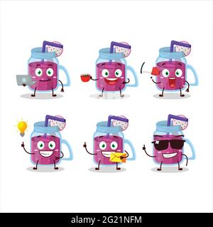 Dragon Fruit Smoothie Cartoon-Figur mit verschiedenen Arten von Business-Emoticons. Vektorgrafik Stock Vektor