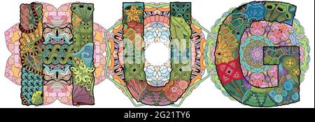 Handgemaltes Kunstdesign. Illustration UMARMUNG mit Mandalas für T-Shirt-Design, Tattoo und andere Dekorationen. Handgemaltes Kunstdesign. Stock Vektor