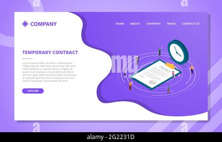 Temporäres Vertragskonzept für Website-Vorlage oder Landing-Homepage mit isometrischem Style-Vektor Stockfoto
