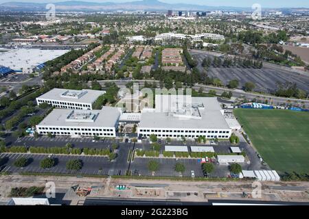 Eine Luftaufnahme des Hoag Performance Center, Sonntag, 5. Juni 2021, in Costa Mesa, Calif. Der Standort ist die Los Angeles Chargers Trainingseinrichtung und Stockfoto