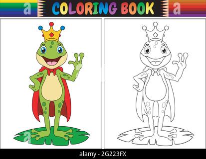 Malbuch König Frosch Cartoon Stock Vektor