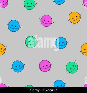 April Fools Day nahtloses Muster mit lustig lächelnden Gesichtern. Vektor-niedliche Illustration mit Kritzeleien. Stock Vektor