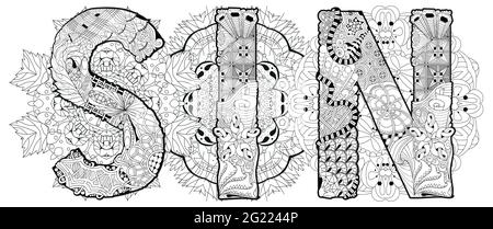 Handgemaltes Kunstdesign. Illustration SÜNDE mit Mandalas für T-Shirt-Design, Tattoo und andere Dekorationen. Handgemaltes Kunstdesign. Stock Vektor