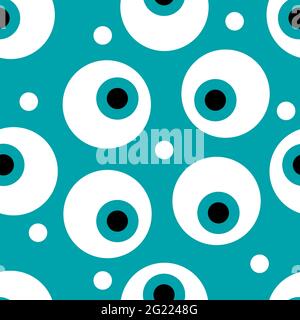 Blauer Hintergrund mit Augäpfeln. Nahtloses Muster für Halloween. Kinder lustige Muster mit Augen Stock Vektor