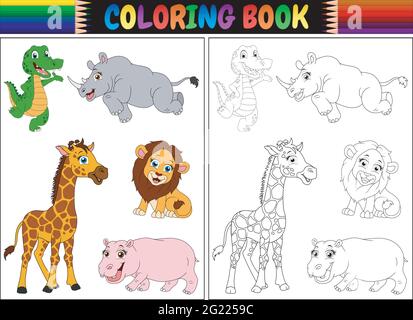 Malbuch mit wilden Tieren Cartoon Stock Vektor