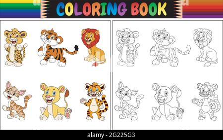 Malbuch mit wilden Katzen Sammlung Stock Vektor