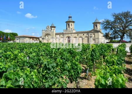 FRANKREICH. NOUVELLE-AQUITAINE. GIRONDE (33). BORDELAIS. MEDOC. SAINT-ESTPHE. IM JAHR 1830 VERKAUFTE LOUIS JOSEPH LACOSTE DE MANIBAN, EIGENTÜMER VON COS D'ESTOURNEL, HI Stockfoto