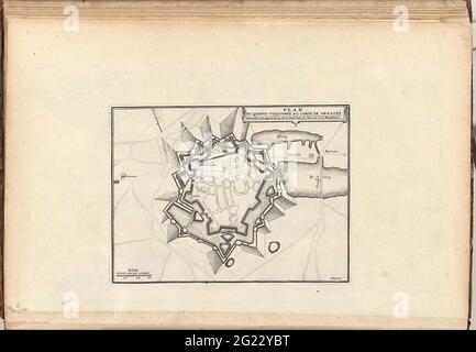 Grundriß von Le Quesnoy, 1712; Plan du Quenoy Ville Forte Au Comté de Henault. Karte von Le Quesnoy, belagert von den Alliierten im Jahr 1712. Teil einer gebündelten Sammlung von Plänen von Schlachten und Städten, die im spanischen Erbfolgekrieg bekannt waren. Stockfoto