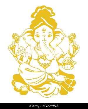 Zeichnung oder Skizze eines Lord Ganesha isoliert auf einem hellgelben Hintergrund Stockfoto