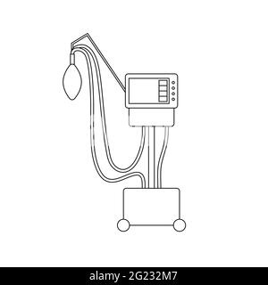 Zeilensymbol des medizinischen Beatmungsgeräts. Umriss mechanische Beatmung Lunge Maschine isoliert auf weißem Hintergrund. Geräte für Patienten mit Atemnot Stock Vektor