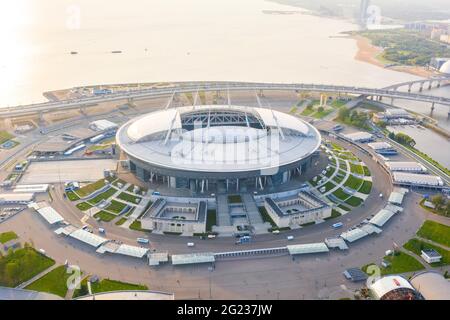 Luftaufnahme aus der Höhe des Zenit Arena Stadions. Russland, Sankt Petersburg, 10. september 2019 Stockfoto