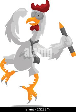 Roster Chicken Holding Bleistift Illustration Geschäftsmann Erfolg Template Design Stock Vektor