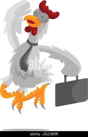 Roster Chicken Jump Holding Koffer Illustration Geschäftsmann Erfolg Template Design Stock Vektor