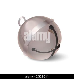 Weihnachtliche silberne Glocke auf weißem Hintergrund isoliert. Vektorgrafik im realistischen Stil Stock Vektor
