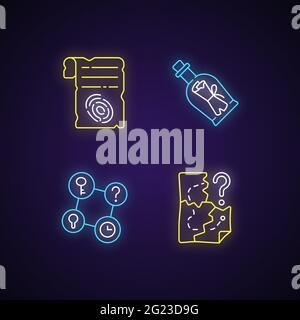 Mystery Quest Neonlicht-Ikonen gesetzt Stock Vektor