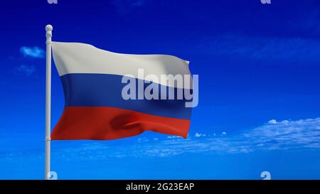 Die Nationalflagge der Russischen Föderation, die im Wind winkt. 3d-Rendering, CGI Stockfoto