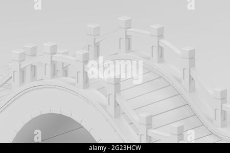 Bogenbrücke mit weißem Hintergrund, 3d-Rendering. Digitale Zeichnung des Computers. Stockfoto