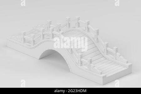 Bogenbrücke mit weißem Hintergrund, 3d-Rendering. Digitale Zeichnung des Computers. Stockfoto