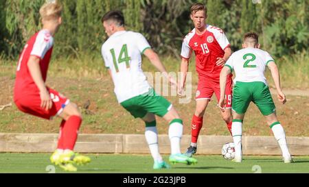 Marbella, Spanien. Juni 2021. Oliver Bundgaard (19) aus Dänemark während des Fußballfreundschaftspaktes zwischen der irischen U21 und der dänischen U20 im Dama de Noche Football Center in Marbella. (Bildnachweis: Gonzales Photo - Rune Mathiesen). Stockfoto