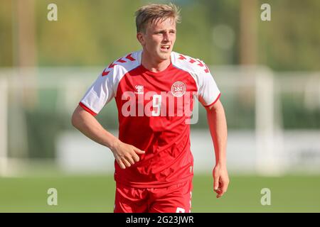 Marbella, Spanien. Juni 2021. Mikkel Kaufmann (9) aus Dänemark während des Fußballfreundschaftssprets zwischen der irischen U21 und der dänischen U20 im Dama de Noche Football Center in Marbella. (Bildnachweis: Gonzales Photo - Rune Mathiesen). Stockfoto