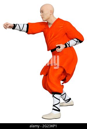 3D-Rendering eines Shaolin Mönch isoliert Trainieren auf weißem Hintergrund Stockfoto