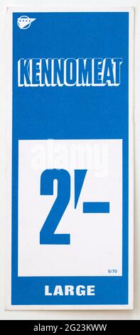 1970er Shop Werbung Preis Display Label - Kennomeat Hundefutter Stockfoto