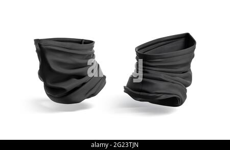Blank schwarz Hals Gamasche Mockup, halb gedreht Ansicht, Seite und Rücken Stockfoto