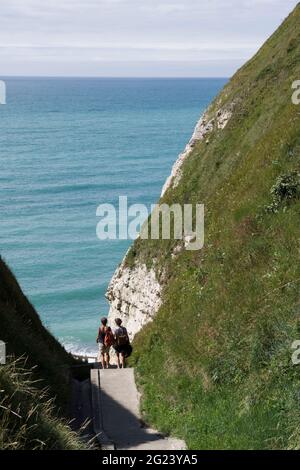 Trocken hängendes Tal (Französisch „Valleuse“) von Senneville sur Fecamp, entlang der Küstenregion „Cote d'Albatre“ Stockfoto