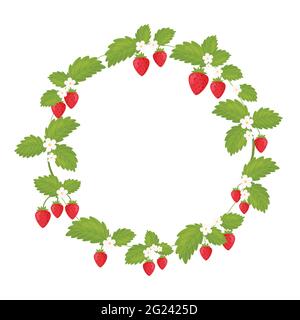 Blumen Erdbeeren verziert Rahmen mit leerem Raum für Text. Vektorgrafik. Stock Vektor