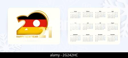 Horizontaler Taschenkalender 2021 in deutscher Sprache. Neujahrs-Ikone 2021 mit Flagge Deutschlands. Vektorkalender. Stock Vektor