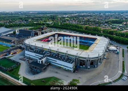 Brondby, Dänemark. Juni 2021. Brøndby Stadion gesehen nach dem Fußballfreund zwischen Dänemark und Bosnien-Herzegowina in Broendby. (Foto: Gonzales Photo - Robert Hendel). Stockfoto