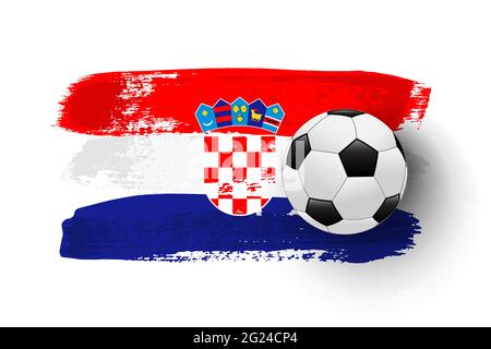 Realistischer Fußball auf Flagge Kroatiens aus Pinselstrichen. Vektor Fußball Design Element Stock Vektor