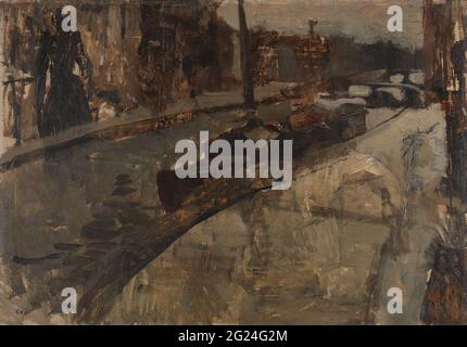 Prinsengracht bei Lauriergracht, Amsterdam; Canal in Amsterdam. Amsterdamer Kanal. Studie der Prinsengracht mit einigen Schiffen. Nach dieser Studie bleibt eine Skizze mit den Figuren. Stockfoto