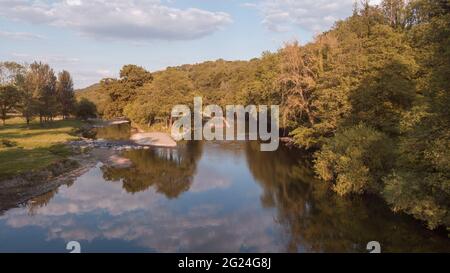 Luftaufnahme des Abercotham Fishing Estate, Carmarthenshire, Wales, Großbritannien Stockfoto