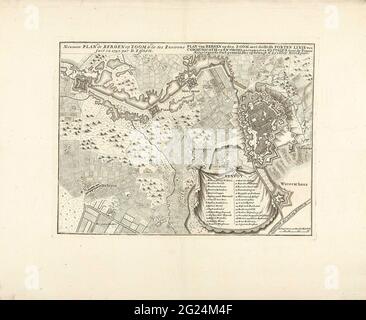 Karte von Bergen op Zoom, 1747; Nouveau Plan De Bergen op Zoom & the SES ENVIRONS FAIT EN 1757 (...) / Plan von Bergen Op den Zoom, mit DESELFS Forts Linie der Kommunikation und Umgebung, kopiert und d'Attaque von der französischen Ao. 1747, gegen die Stadt gemacht, hier auf Gebrands Ao. 1757 DIRK His. Anlegekarte von Bergen op Zoom durch die Franzosen im Jahr 1747. Mit einem Teil der Umgebung mit der Verteidigungslinie mit Forten Rover, Pinsen und Moermont und mit dem Dorf Haltern. Stockfoto