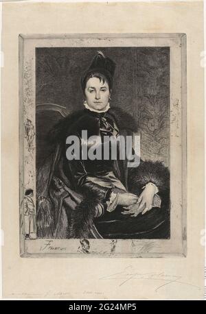 Portrait Mme L. Mme L, sitzend im Sessel, von vorne gesehen. Am Rand Skizzen in trockener Nadel. Stockfoto