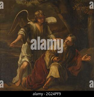 BIBLISCHE SZENE. Biblische Leistung, vielleicht der Prophet Elia besucht von einem Engel. Stockfoto