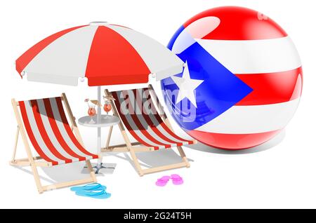 Puerto Rican Resorts, Puerto Rico Urlaub, Touren, Reisepakete Konzept. 3D-Rendering auf weißem Hintergrund isoliert Stockfoto