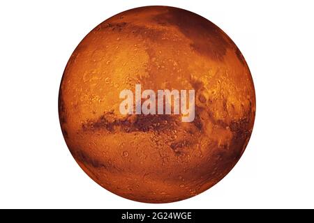 Planet Mars isoliert auf weißem Hintergrund. Elemente dieses Bildes wurden von der NASA eingerichtet. Stockfoto