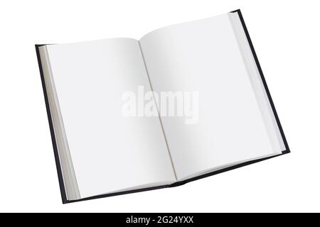 Öffnen Sie das Buch mit einfachen Seiten auf Weiß mit Beschneidungspfad Stockfoto