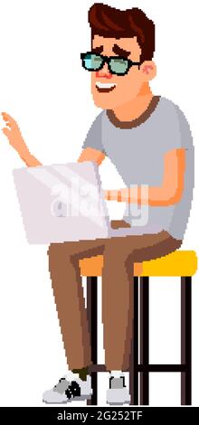 Lachende Mann Internet surfen und suchen lustige Bilder Cartoon-Vektor Stock Vektor