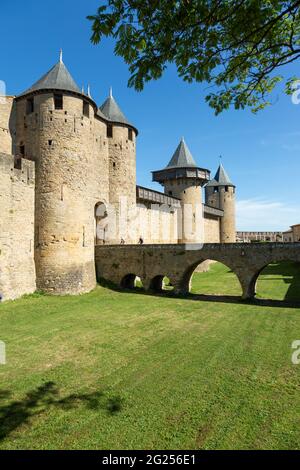 Château Comtal - la forteresse centrale de la cité fortifiée de Carcassonne Stockfoto