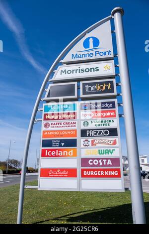 Schild am Eingang zum Marine Point in New Brighton Wirral, April 2021 Stockfoto